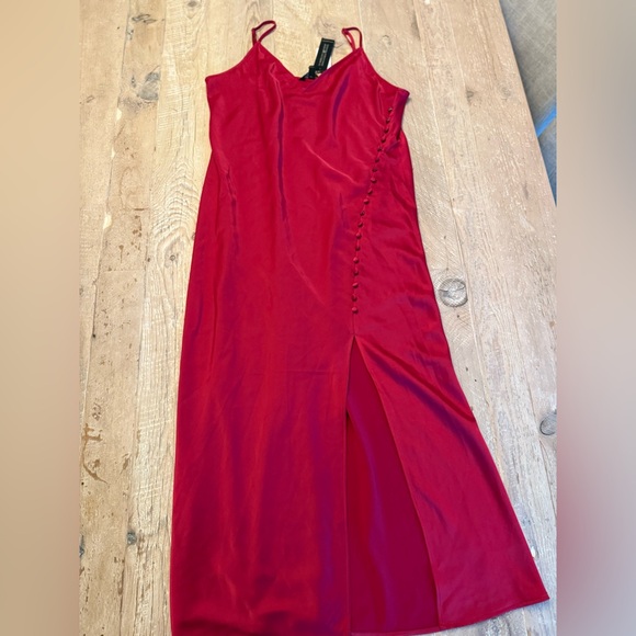 Banana Republic Dresses & Skirts - Banana Republic Red Satin Slip Maxi Dress with Side Button Detail 12 NWT